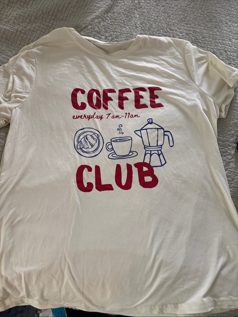 Coffee Club Graphic Tee - White with Red & Blue Print